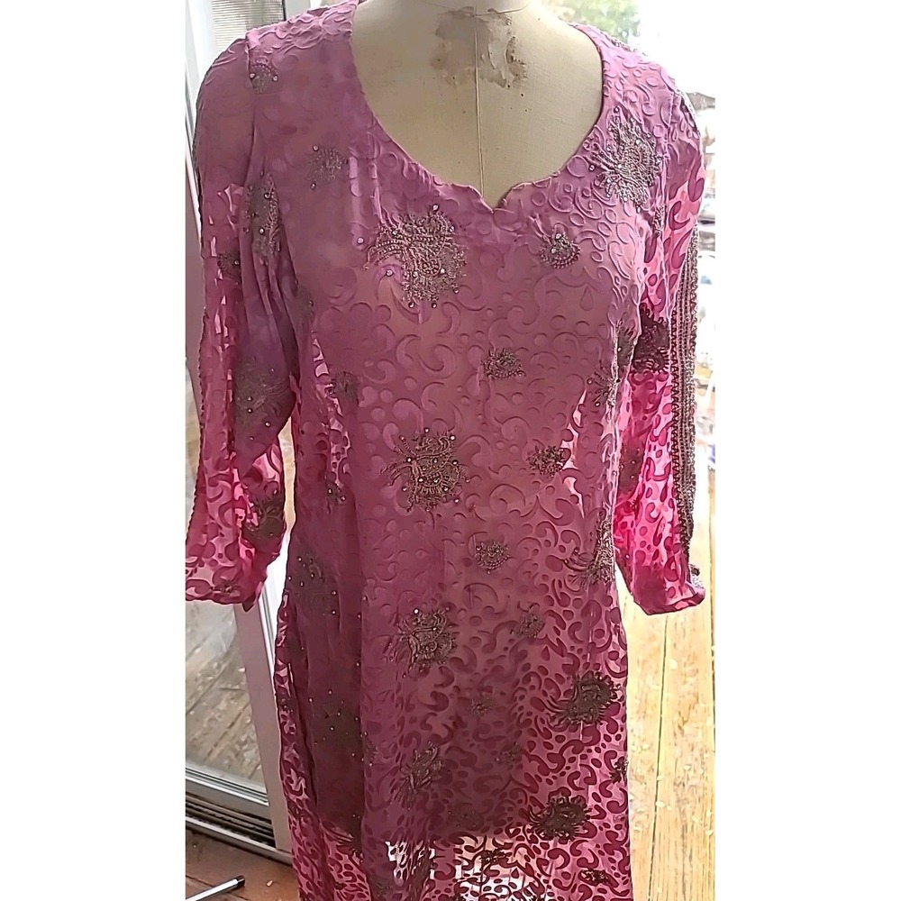 Vintage Pakistani 2 Pc Formal Dress Dupatta Silk Blend Hand Embroidered‎ Beaded - Picture 11 of 16